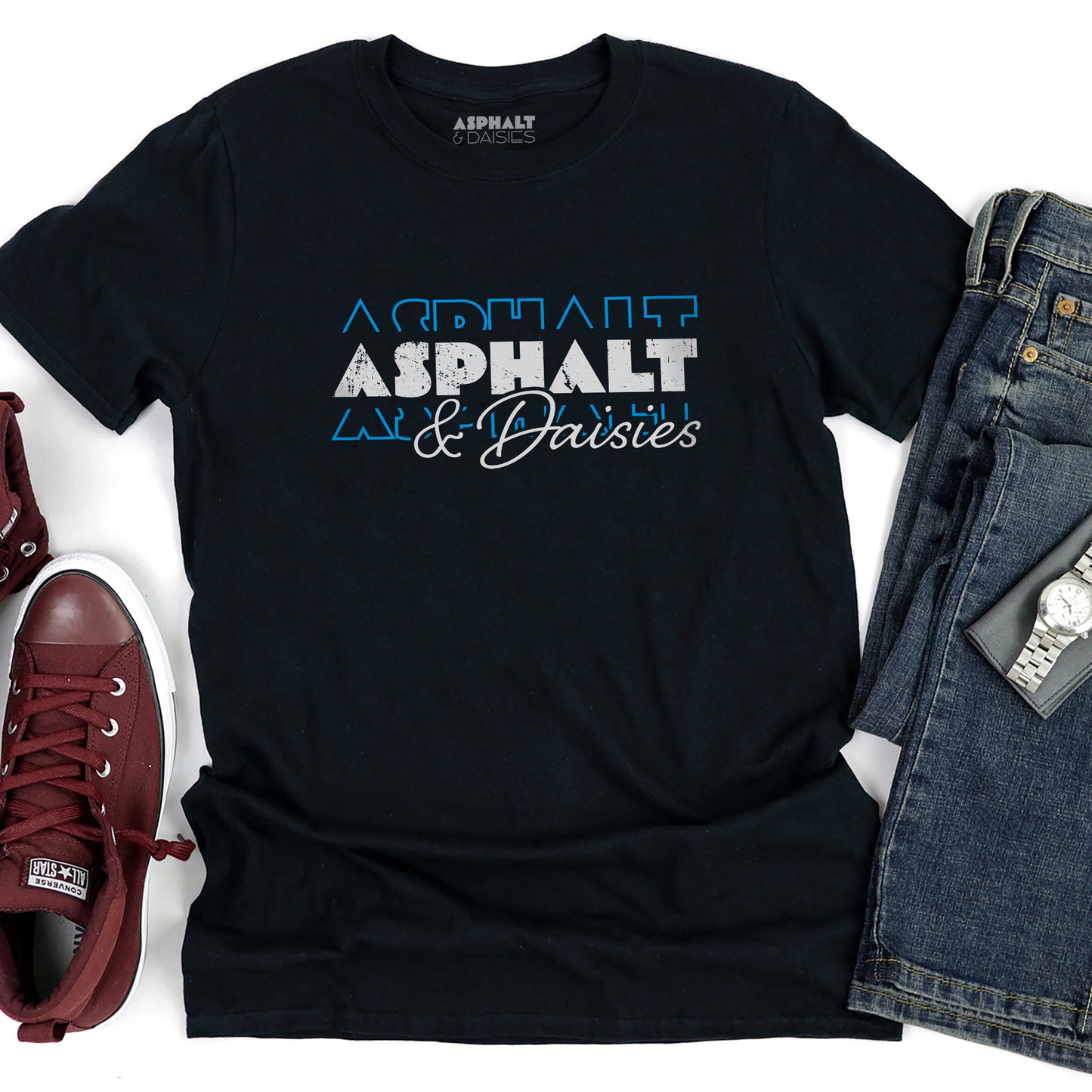 Asphalt & Daisies Distressed Blue Repeat T-Shirt